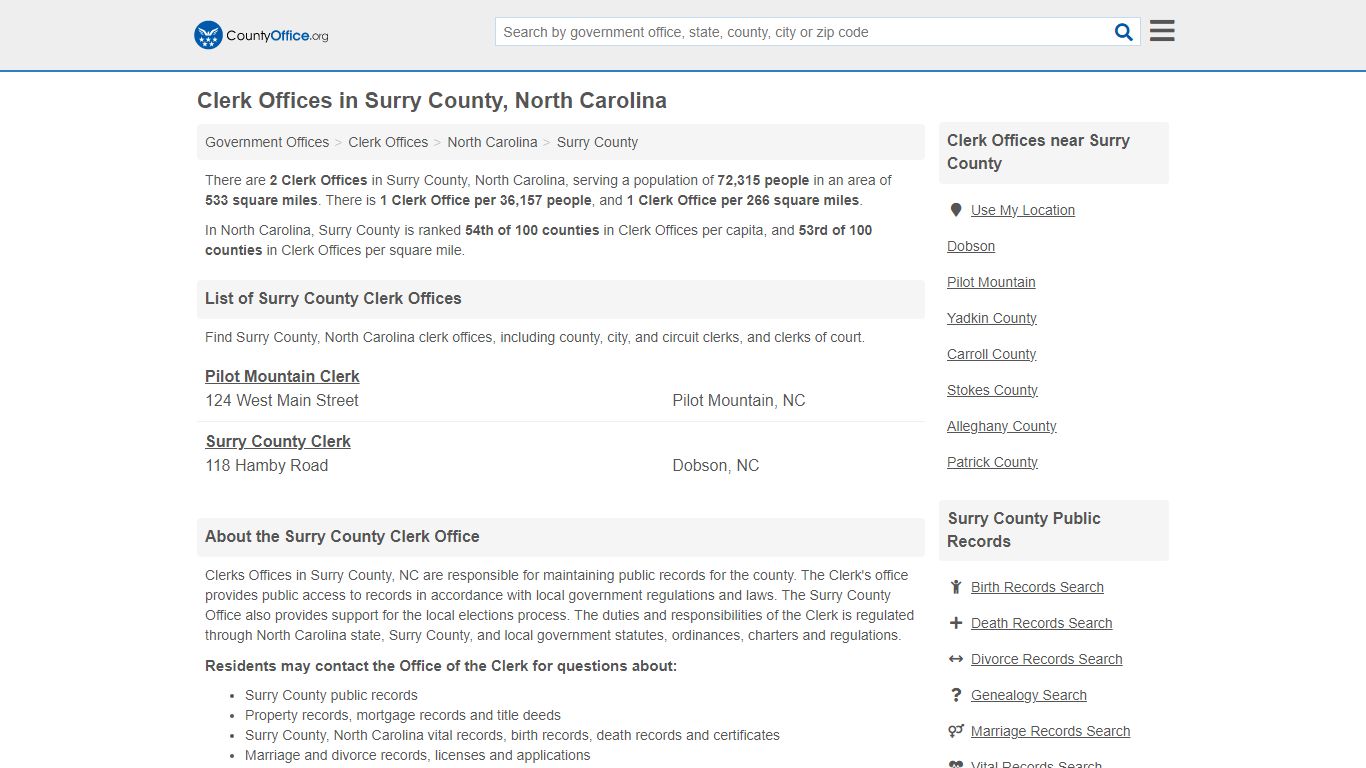 Clerk Offices - Surry County, NC (County & Court Records)