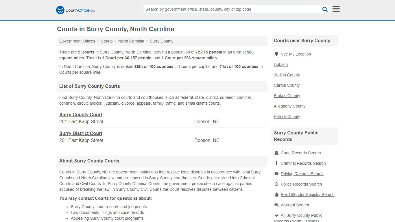 Courts - Surry County, NC (Court Records & Calendars)